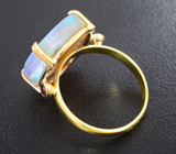 Золотое кольцо с австралийским solid опалом 6,8 карата, рубином и синим сапфиром Золото