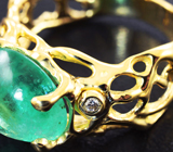 Золотое кольцо с ярким уральским изумрудом 4,1 карата и бриллиантами Золото
