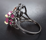 Серебряное кольцо с рубином, мозамбикскими гранатами и аметистом Серебро 925