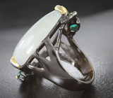 Серебряное кольцо с лунным камнем, хризопразом, перидотами и диопсидами Серебро 925