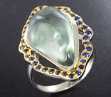 Серебряное кольцо с зеленым аметистом 15,05 карата и синими сапфирами