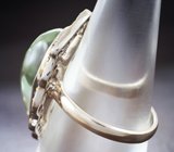 Серебряное кольцо с зеленым аметистом 15,05 карата и синими сапфирами
