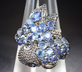 Оригинальное серебряное кольцо с синими сапфирами Серебро 925