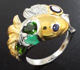 Оригинальное серебряное кольцо с диопсидами, аметистом, изумрудом, родолитом и синим сапфиром Серебро 925