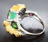 Оригинальное серебряное кольцо с диопсидами, аметистом, изумрудом, родолитом и синим сапфиром Серебро 925