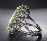 Серебряное кольцо с зеленым аметистом 21+ карат, цитринами и диопсидами Серебро 925