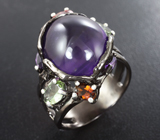 Серебряное кольцо с аметистами 12+ карат и разноцветными турмалинами