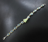 Серебряный браслет с пренитом, голубыми топазами и перидотами Серебро 925