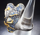 Серебряное кольцо с жемчужиной барокко 70,94 карата, синими и оранжевыми сапфирами Серебро 925