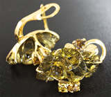 Золотые серьги с уникальными резными оливковыми цитринами 18,48 карата и мали гранатами Золото