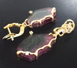 Серьги с арбузными турмалинами 28,87 карата, розовыми и зелеными сапфирами