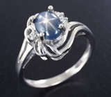 Прелестное серебряное кольцо cо звездчатым сапфиром Серебро 925