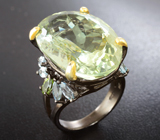 Серебряное кольцо с зеленым аметистом, голубыми топазами и перидотами Серебро 925