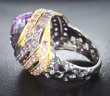 Серебряное кольцо с аметистом 13,62 карата и розовыми сапфирами Серебро 925