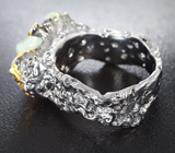 Серебряное кольцо с кристаллическим эфиопским опалом 6,62 карата и сапфирами Серебро 925