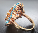 Великолепное серебряное кольцо с цитринами и «неоновыми» апатитами Серебро 925