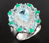 Замечательное серебряное кольцо с голубым топазом и хризопразом Серебро 925