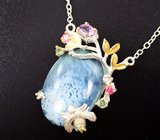 Серебряное колье с синим опалом, голубыми топазами, розовыми и зелеными турмалинами Серебро 925