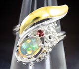 Серебряное кольцо с кристаллическим эфиопским опалом и мозамбикским гранатом Серебро 925