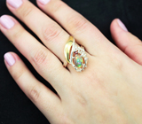 Серебряное кольцо с кристаллическим эфиопским опалом и мозамбикским гранатом Серебро 925