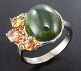 Серебряное кольцо с зеленым турмалином 7,64 карата и сапфирами Серебро 925