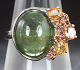 Серебряное кольцо с зеленым турмалином 7,64 карата и сапфирами Серебро 925