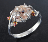 Серебряное кольцо с рутиловым кварцем и красными сапфирами Серебро 925