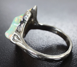 Серебряное кольцо с кристаллическим эфиопским опалом, сапфирами и танзанитами Серебро 925