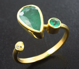 Золотое кольцо с уральскими изумрудами 1,72 карата и бриллиантом Золото