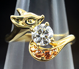 Кольцо с бриллиантом 0,5 карата и оранжевыми сапфирами Золото