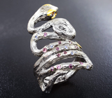 Серебряное кольцо «Змейка» с родолитами гранатами, танзанитами и цитринами Серебро 925