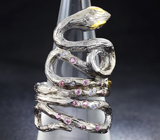 Серебряное кольцо «Змейка» с родолитами гранатами, танзанитами и цитринами Серебро 925