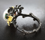 Серебряное кольцо с жемчужиной и хризопразом