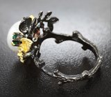 Серебряное кольцо с жемчужиной и хризопразом