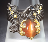 Серебряное кольцо с солнечным камнем с эффектом кошачьего глаза Серебро 925