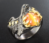 Серебряное кольцо с солнечным камнем с эффектом кошачьего глаза Серебро 925