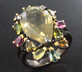 Серебряное кольцо с флюоритом 13+ карат и разноцветными турмалинами Серебро 925