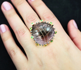 Серебряное кольцо с резным аметрином 49,49 карата и цаворитами