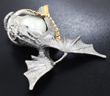 Серебряный кулон «Дракон» с жемчужиной барокко 59,5 карата, сапфирами и цаворитами Серебро 925