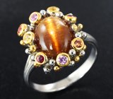 Комплект с солнечным камнем и разноцветными сапфирами