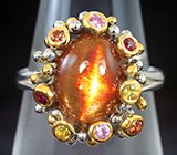 Комплект с солнечным камнем и разноцветными сапфирами