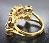 Золотое кольцо с уникальной подборкой андалузитов 5,22 карата различных огранок и бриллиантом Золото
