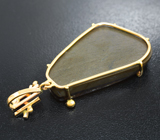 Золотой крупный кулон с ярким 3-цветным аммолитом аммонита 47,24 карата, красными сапфирами и цаворитами Золото