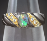 Серебряное кольцо с кристаллическим черным опалом и голубым топазом Серебро 925