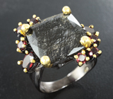 Серебряное кольцо с турмалиновым кварцем и родолитами Серебро 925