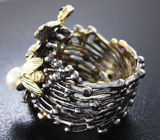 Серебряное кольцо с розовым и синим сапфирами, жемчугом Серебро 925