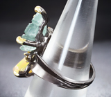 Серебряное кольцо с резным аквамарином, кристаллическим эфиопским опалом и разноцветными турмалинами Серебро 925