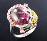 Серебряное кольцо с турмалином 7,39 карата и розовыми сапфирами Серебро 925