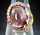 Серебряное кольцо с турмалином 7,39 карата и розовыми сапфирами Серебро 925