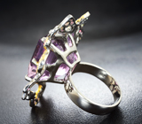 Серебряное кольцо с аметистом 23,24 карата и разноцветными сапфирами